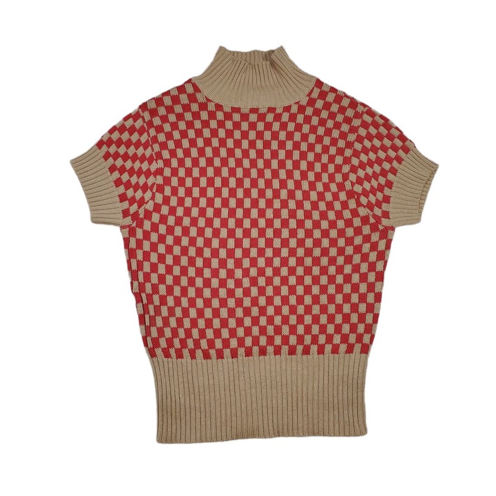 Easel S/S Rib Knit Sweater Top Shirt Mock-Neck Checker Grid Punk K-Pop Barbie